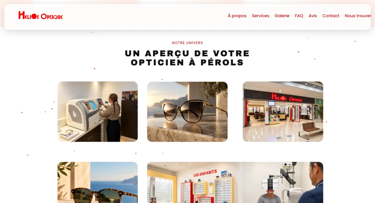 Une page du site d'un opticien créé avec MonSiteo